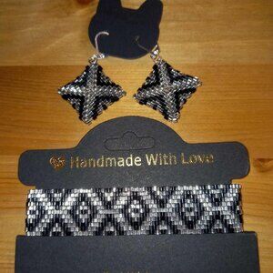 🥈 LUXE Silver & Black Set • Double-Sided 3D Weave • Silver-Plated